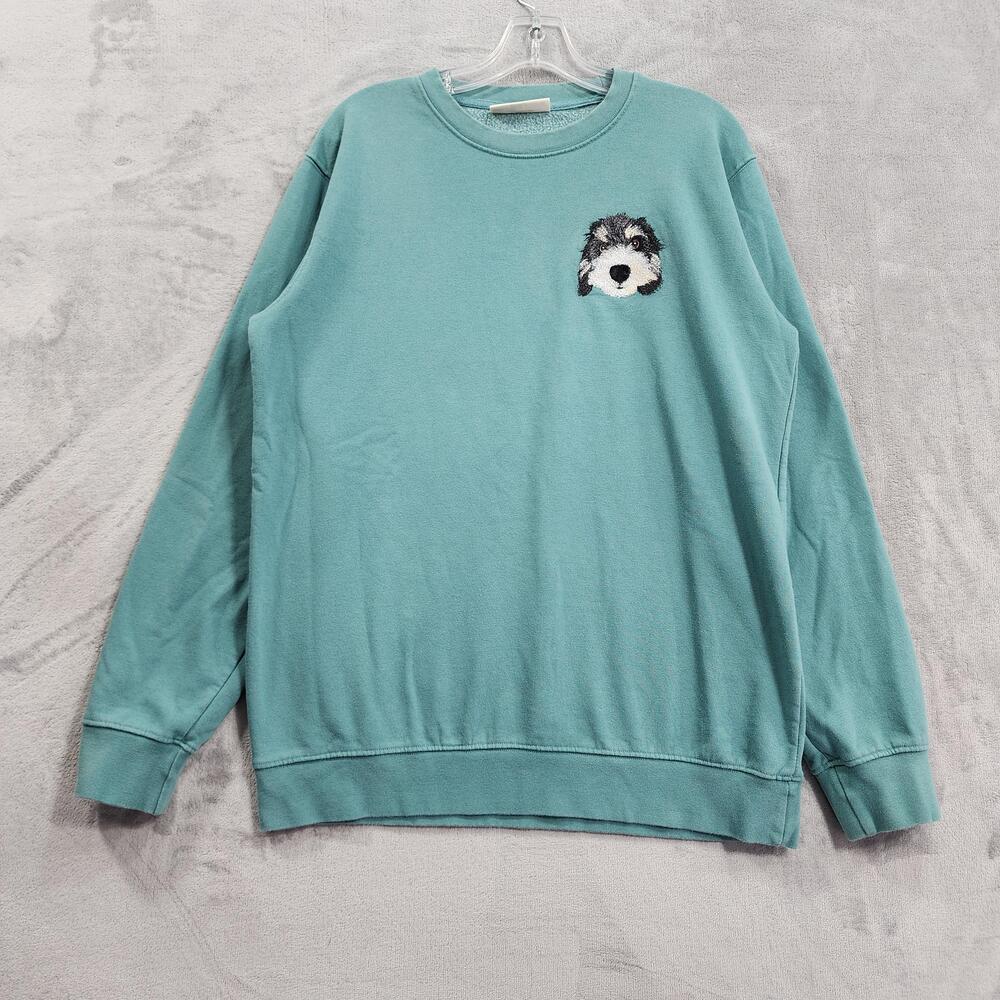 Pupsentials Sweatshirt Womens M Green Embroidered Dog Fleece Crew Neck Pullover